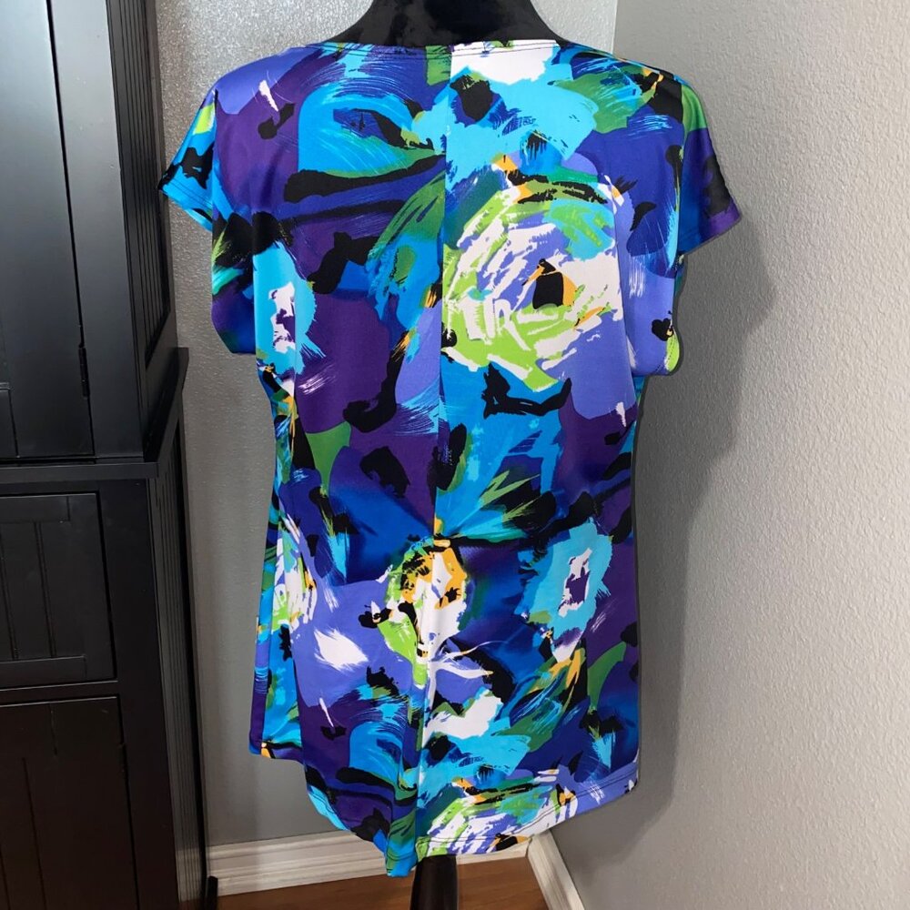 Annalee + Hope Blouse Womens L Cowl Neck Bold Floral Abstract Blue Artsy - Picture 7 of 8